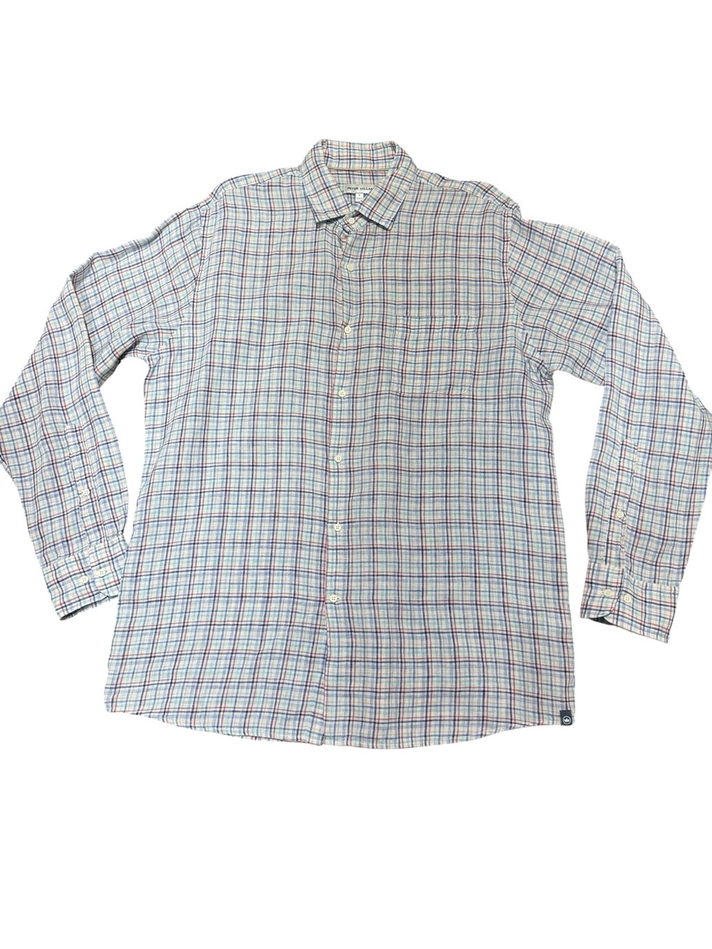 Peter Millar Men’s 100% Linen Plaid Button Down Shirt Men’s Large Long Sleeve